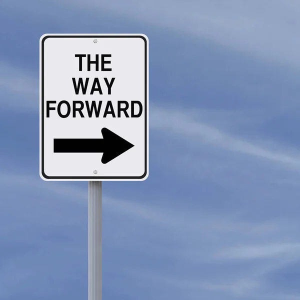 Концептуальный Дорожный Знак Указывающий Путь Вперед — стоковое фото