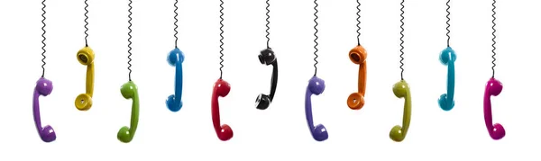 Multi Färgade Luren Bitar Telefonsladd Isolerad Vit Bakgrund — Stockfoto