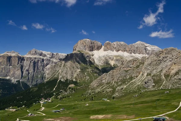 Veduta Estiva Del Monte Sella Dolomiti Italiani — Foto Stock