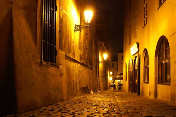 Praag Straat Bij Nacht Mysterieuze Scène Het Oude Praag Stad — Stockfoto