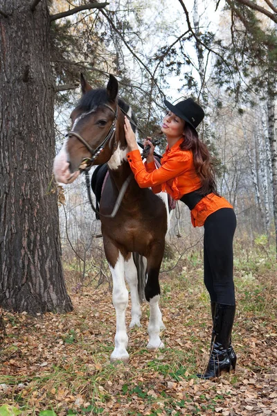 Young Woman Horse Forest — Stock Photo, Image