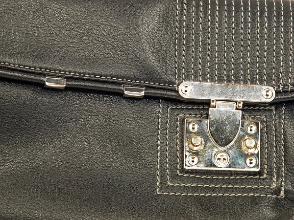 Black Leather Bag Metal Lock — Stock Photo, Image