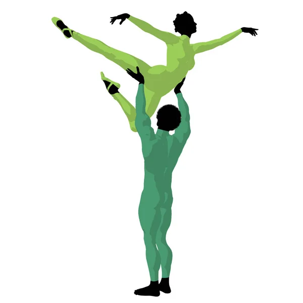 Silueta Pareja Ballet Afroamericano Sobre Fondo Blanco — Foto de Stock