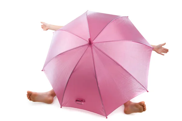 Roze Paraplu Kind — Stockfoto