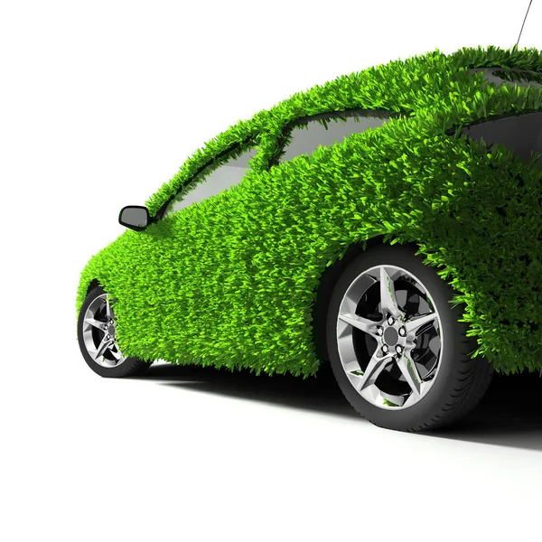 Koncepcja Samochodu Eco Przyjacielski Powierzchni Ciała Pokryta Jest Realistyczne Trawy — Zdjęcie stockowe
