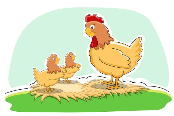 Ilustración Gallina Con Pollos — Foto de Stock