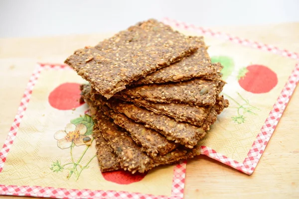 Close Shot Crispy Brown Crackers Made Seeds Glutenfree Flour — Stock Photo, Image