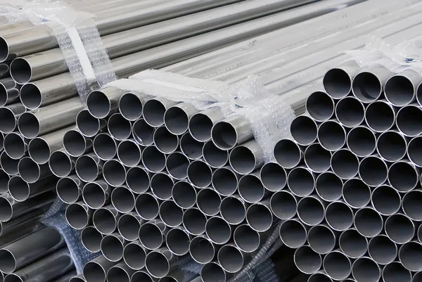 Bunches of round stainless steel pipes