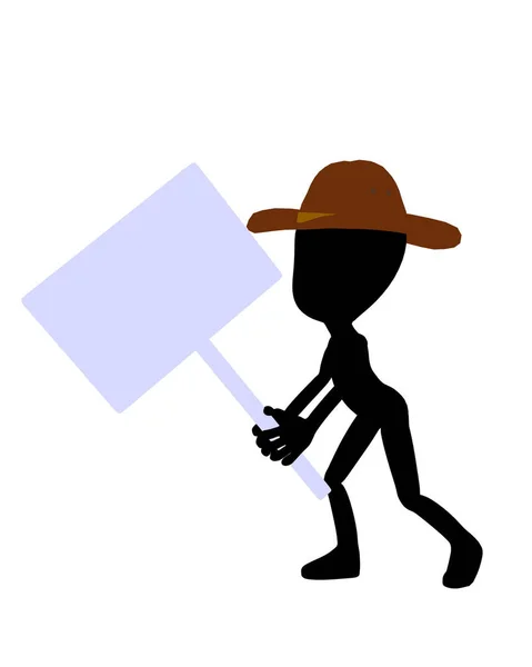 Niedlichen Schwarzen Silhouette Cowboy Kerl Hält Ein Leeres Schild Auf — Stockfoto