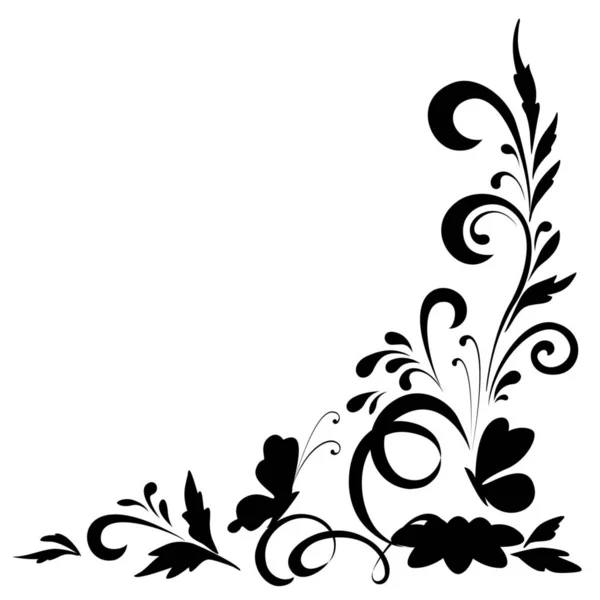 用鲜花和蝴蝶 在白色背景上的黑色剪影抽象花卉背景 — 图库照片