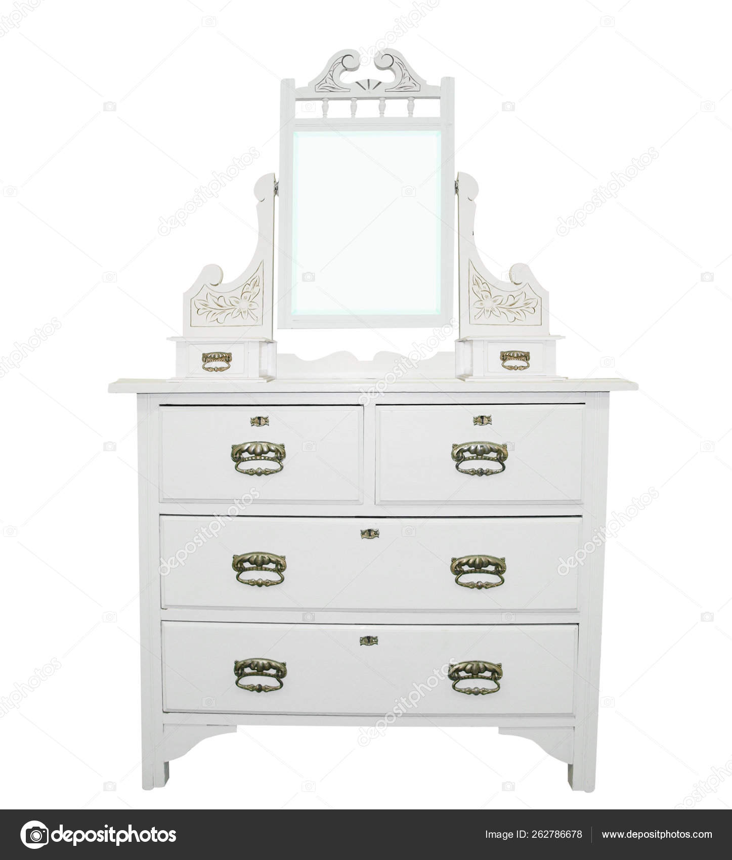 Antique White Dressing Table Isolated Clipping Path Stock Photo