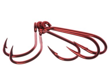 Isolated macro image of red fish hooks. clipart