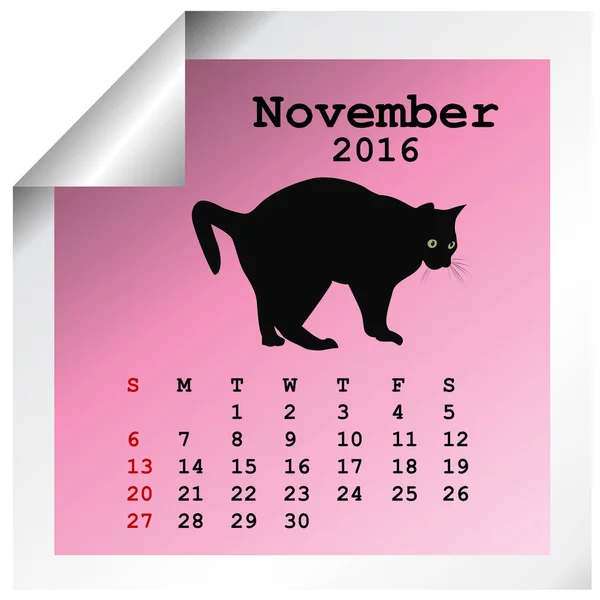 November 2016 Kalender Mit Schwarzer Katzensilhouette — Stockfoto