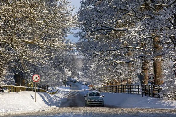 Зимний Снег Проселочной Дороге Северном Йоркшире Великобритании — стоковое фото