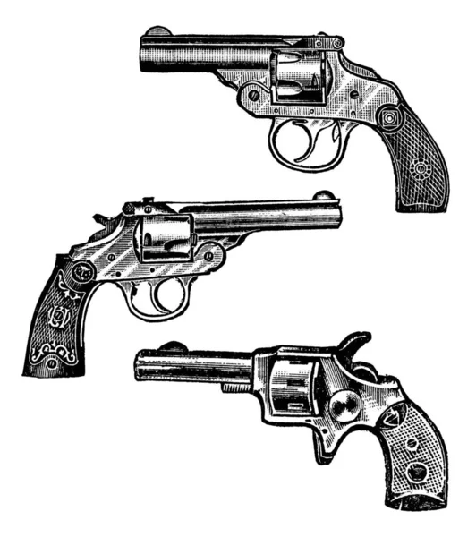 Antique Engraved Illustration Three Revolvers Created 1909 — Stock Photo, Image