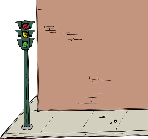 Background Illustration Blank Cartoon Brick Wall Sidewalk Stoplight White Background — Stock Photo, Image
