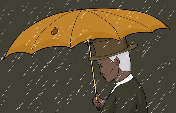 Senior Ázsiai Ember Gazdaság Szakadt Esernyő Eső Vihar — Stock Fotó