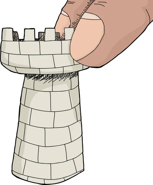 Prsty Hýbat Věž Hradu Kousek Nad Bílým Pozadím — Stock fotografie