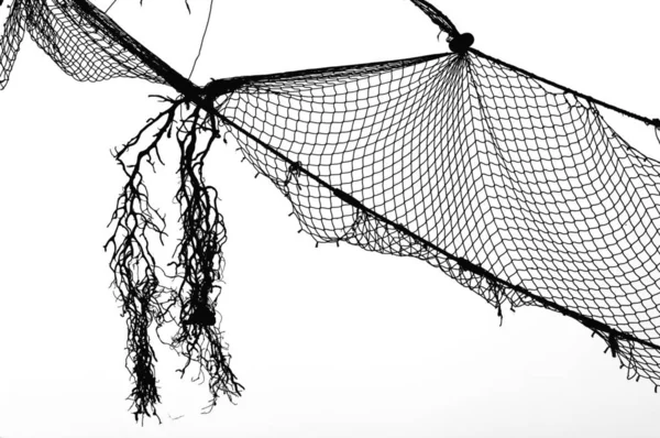 Altes Fischernetz Schwarz Auf Weiß Limenarien Auf Der Insel Thasos — Stockfoto