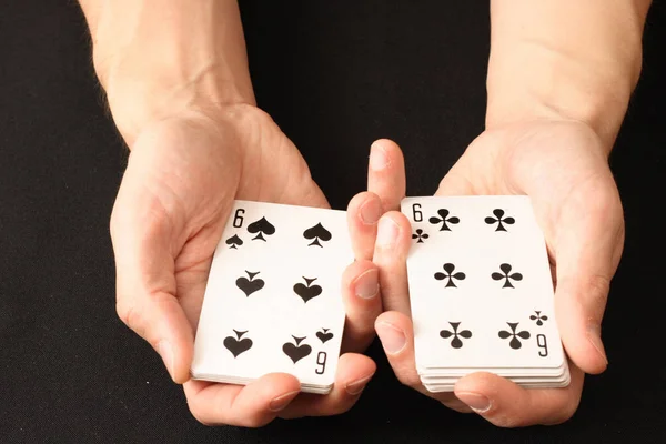 Playing Cards Hands Black Background — Stock Photo, Image