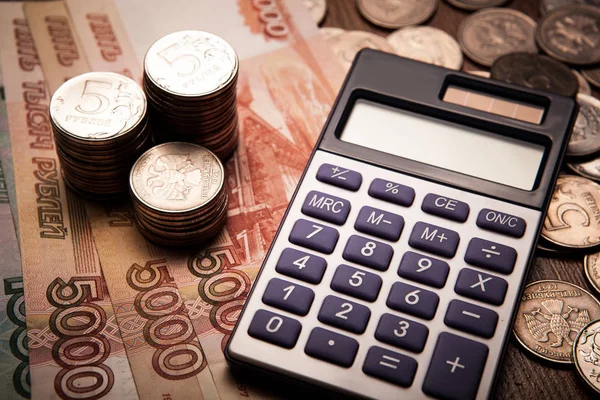 Кілька Російських Рублів Калькулятор Крупним Планом — стокове фото