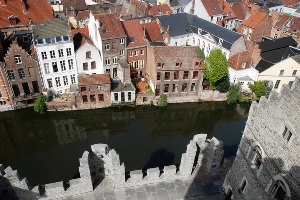 Casas Dos Aguas Largo Canal Gent Bélgica Con Reflexión Sobre —  Fotos de Stock
