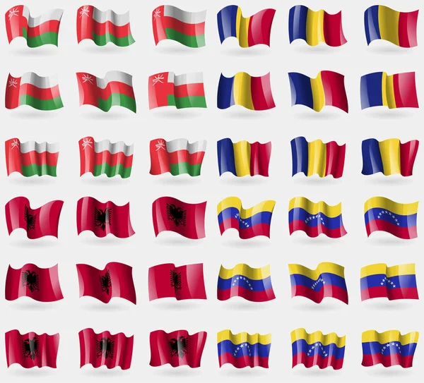 Omán Rumania Albania Venezuela Conjunto Banderas Los Países Del Mundo — Foto de Stock