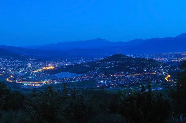 Sarajevo Scène Nuit Ville Avec Des Lumières Motion Trial — Photo