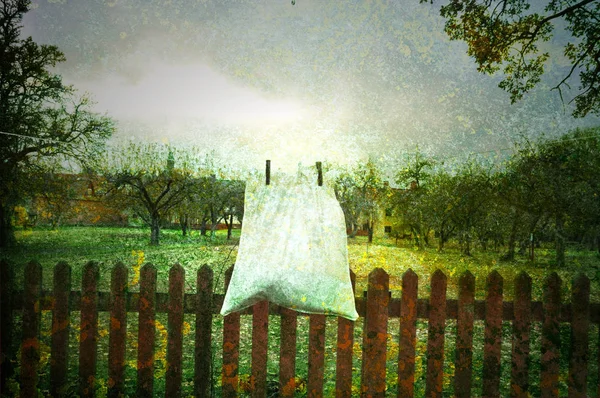 Laundry Bag Cloth Line Surreal Autumn — Stock Photo, Image