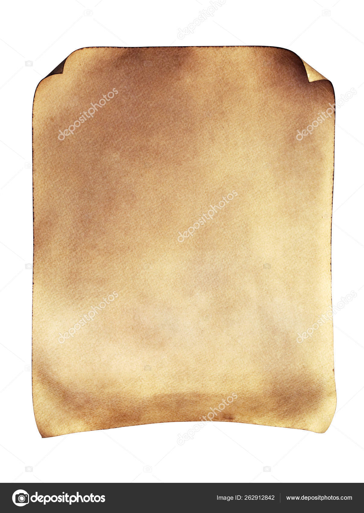 Photograph Old Looking Parchment Rolled Edges Isolated White Clipping