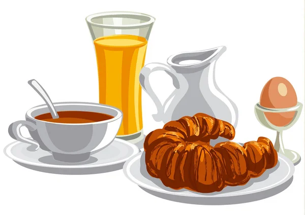 Illustration Des Gesunden Frühstücks Mit Tee Und Croissant — Stockfoto