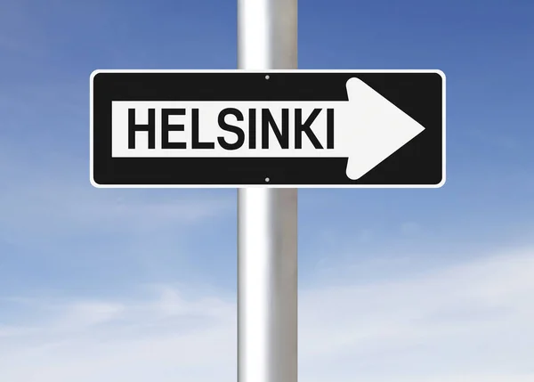 Модифицированный Знак Одностороннего Движения Обозначающий Хелли Финляндия — стоковое фото