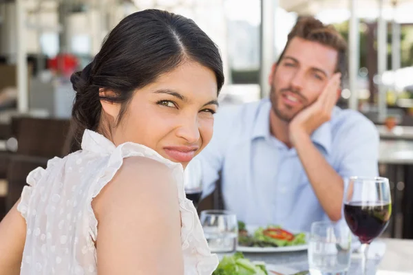 Bored Couple Date Patio Restaurant — Stock Photo, Image