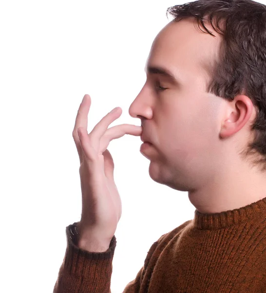 情感自由技术中的一个步骤 您可以点击上唇和鼻子之间的区域 帮助缓解各种疾病 — 图库照片