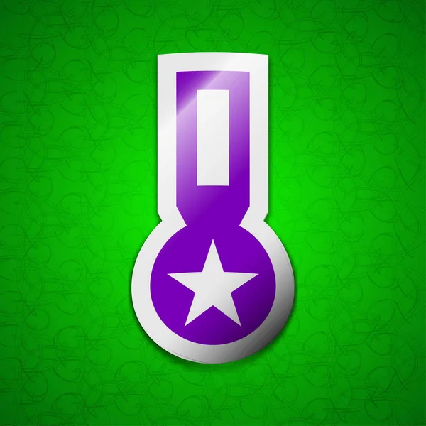Award, Medal of Honor icon sign. Symbol chic colored sticky label on green background. illustration