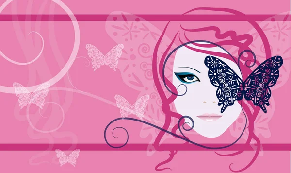 Όμορφο Κορίτσι Ροζ Φόντο Πεταλούδα — Φωτογραφία Αρχείου