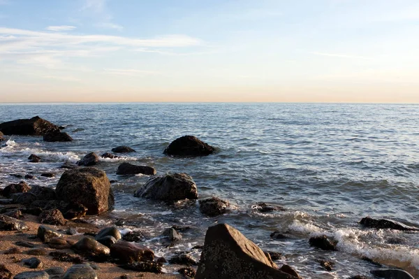 Rocky Connecticut Shoreline Overlooking Long Island Sound Hammonasset State Park — Stock Photo, Image