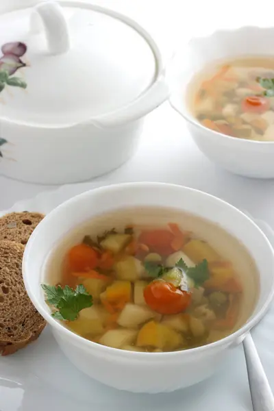 Sopa Legumes Tigela Branca — Fotografia de Stock