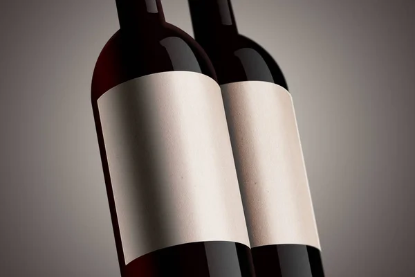 Set of two bottles with labels of red wine isolated on background