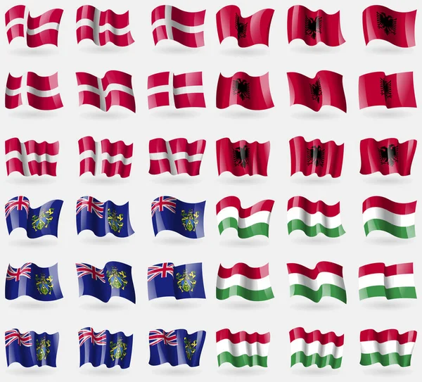 Denmark Albania Pitcairn Islands Hugary Set Flags Countries World Illustration — Stock Photo, Image