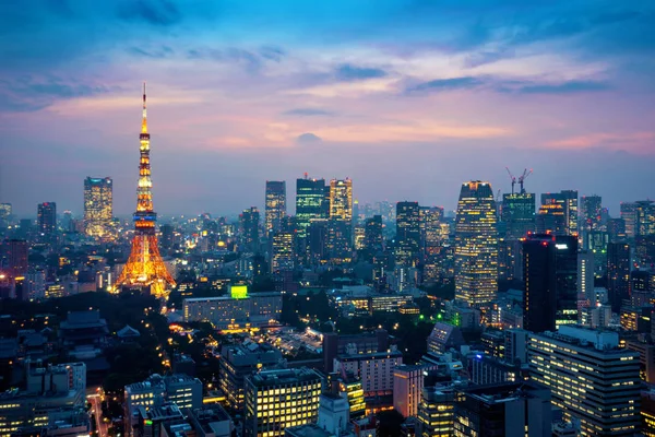 Japonya Tokyo Cityscape Gece Havadan Görünümü — Stok fotoğraf
