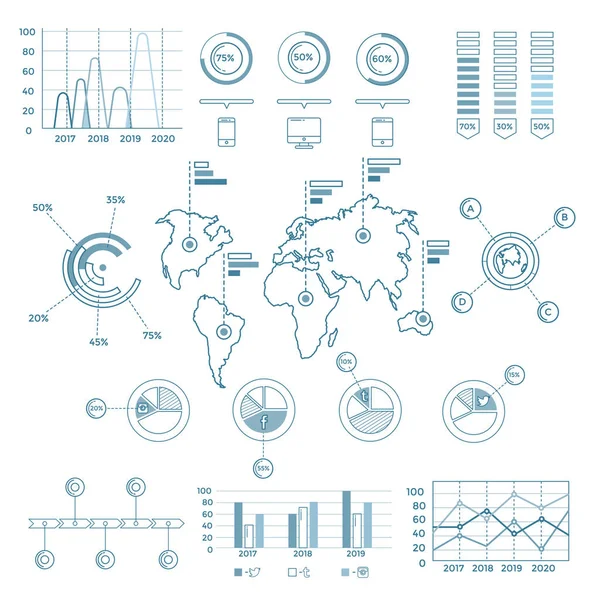 Elemen Infografis Linear Yang Datar Dari Media Sosial Jejaring Sosial — Stok Foto