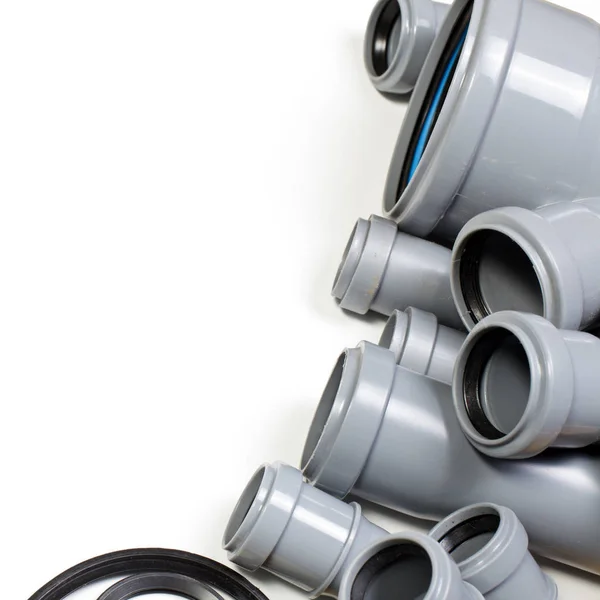 Grey Pvc Sewer Pipes White Background — Stock Photo, Image