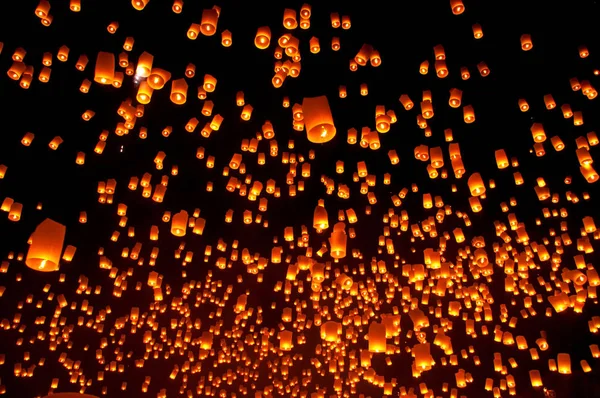 Tailandia Loy Krathong Peng Festival Chiang Mai Provincia Por Noche — Foto de Stock