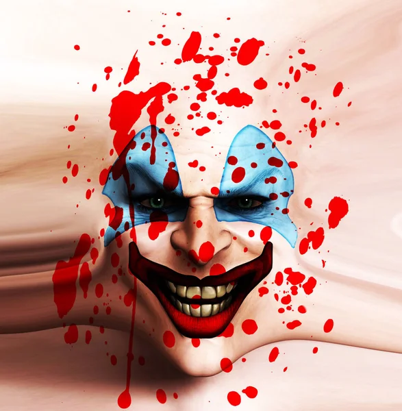 A sinister clown face covered in blood.