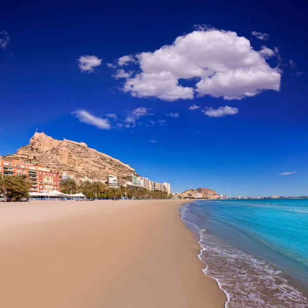 Alicante Postiguet Beach Hrad Santa Barbara Španělsku Valencie — Stock fotografie