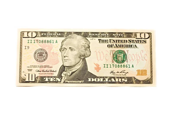 Δέκα Δολάριο Που Απομονώνονται Λευκό — Φωτογραφία Αρχείου