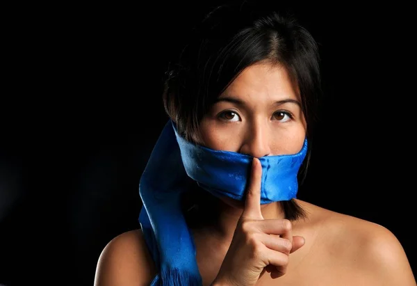 Girl Gagged Blue Scarf Looks Freedom Stock Photo by ©YAYImages 261417406
