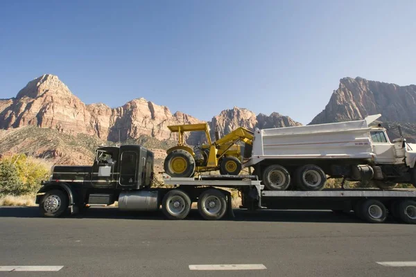 Truck in mountains, daytime view