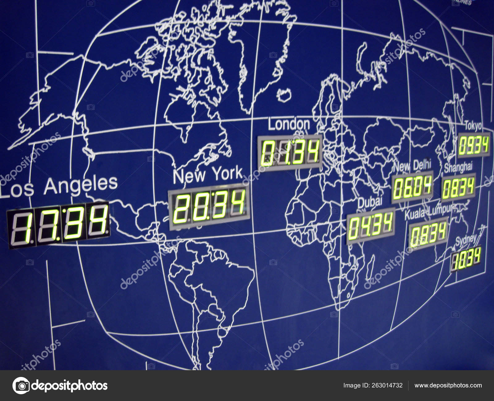 World Map Digital Clock Kuala Lumpur International Airport Stock Photo